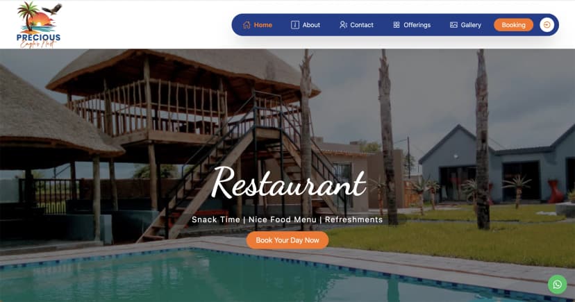 Precious Eagle Nest website preview - Luxury accommodation website with booking information, gallery, and premium hospitality services in South Africa.