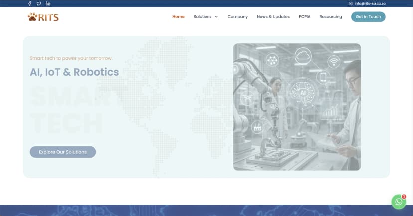 RITS-SA website preview - Professional IT services website with responsive design, service portfolio, and client solutions for South African businesses.